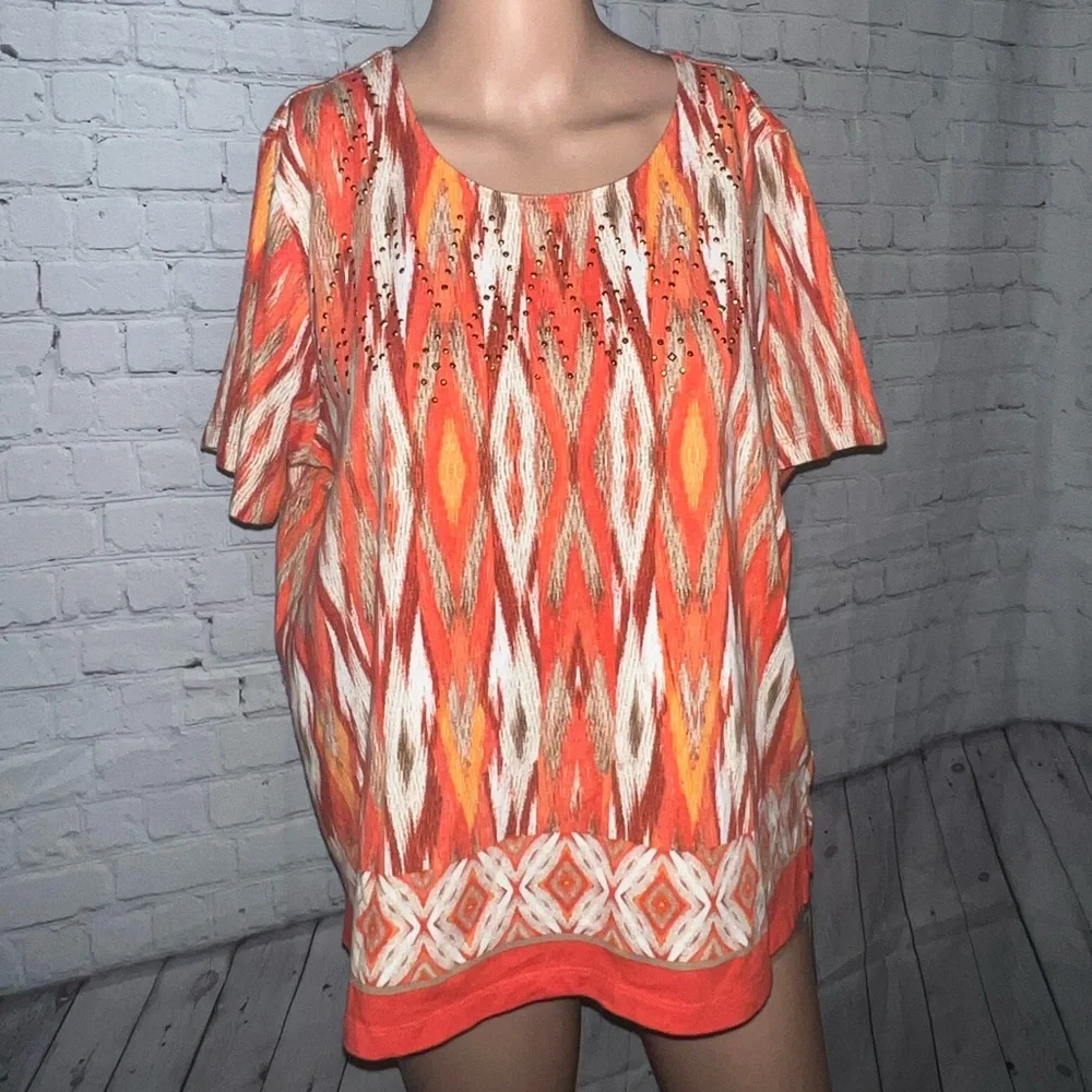 Alfred Dunner Orange, White & Maroon Shirt size PL - Picture 1 of 9